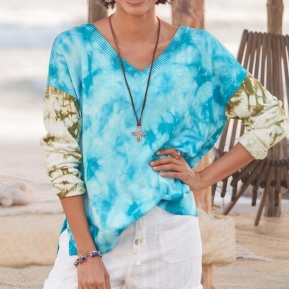 Sundance Sweaters - Sundance Tie Dye Summer Skies V Neck Sweater Size Medium Cotton Blend‎